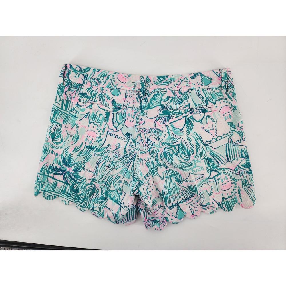 Lilly Pulitzer Buttercup Scallop Hem Shorts Green Pink Floral Size 00 Preppy - Picture 3 of 9